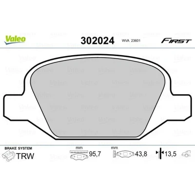 Billede af VALEO 302024 Bremseklodser FIRST bagaksel Ekskl. slidadvarselskontakt uden anti knirke plade FIAT: 500 Hatchback, Panda II Hatchback