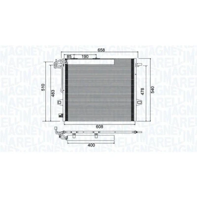 Billede af MAGNETI MARELLI 350203947000 Kondensator med tørrer 608x540x16 540 608 16 MERCEDES BENZ: ML klasse, GL, R klasse