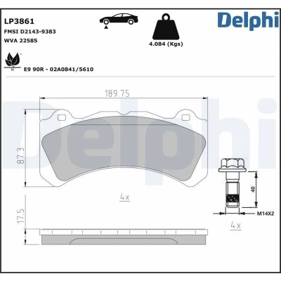 Billede af DELPHI LP3861 Bremseklodser Ikke forberedt til slidindikator med anti knirke plade uden tilbehør VOLVO: V60 I, S60 II