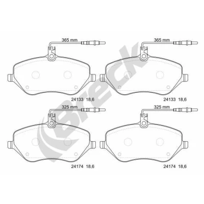 Billede af BRECK 24133 00 701 10 Bremseklodser Inkl. slidadvarselskontakt, med indbygget slidsensor tilbehør PEUGEOT: 407 SW, Sedan, 607 Sedan