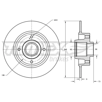 Billede af TOMEX brakes TX 73 611 Bremseskiver bagaksel 249 9 4 108 fuldstændigt lakeret med ABS sensorring, hjulleje CITROËN: C4 II Hatchback, Picasso 1