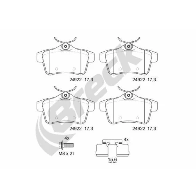 Billede af BRECK 24922 00 704 Bremseklodser Ikke forberedt til slidindikator med tilbehør PEUGEOT: 3008 I, 5008 308 I Hatchback, CITROËN: C4 II Hatchback