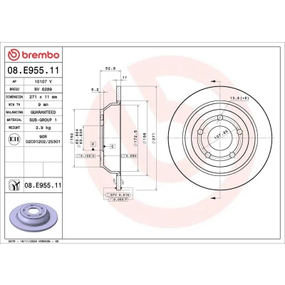 Billede af BREMBO Bremseskive FORD: Puma SUV 271mm 11mm 5 fuldstændigt coatet 08.E955.11 2413300,L1TC2A315AA Bremseskiver, Skivebremser