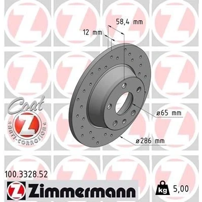 Billede af ZIMMERMANN 100.3328.52 Bremseskiver 286 12 6/5 5 112 fuldstændigt, hullet coatet AUDI: TT Coupe
