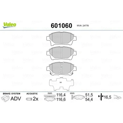 Billede af VALEO 601060 Bremseklodser foraksel Inkl. slidadvarselskontakt med anti knirke plade TOYOTA: Yaris Verso, iQ