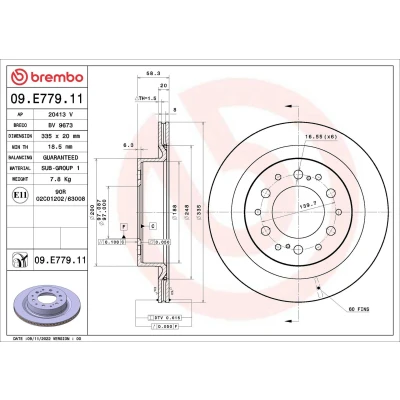 Billede af BREMBO 09.E779.11 Bremseskiver 335 20 6 indvendigt ventileret coatet