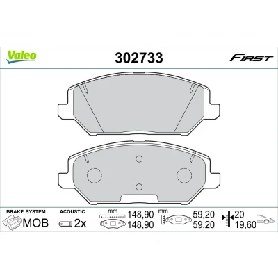 Billede af VALEO 302733 Bremseklodser foraksel Inkl. slidadvarselskontakt med anti knirke plade KIA: Ceed III Sportswagon, Proceed, Hatchback