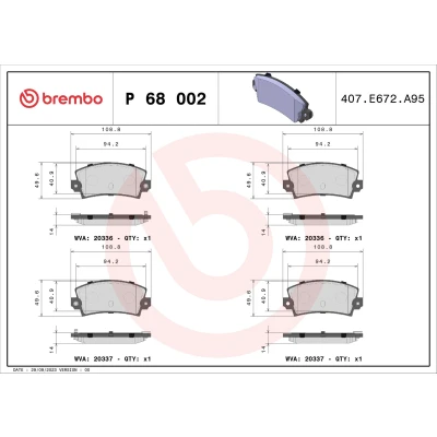 Billede af BREMBO P 68 002 Bremseklodser med akustisk advarsel for slid uden tilbehør RENAULT: 5 Hatchback, ESPACE 2