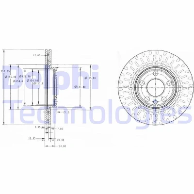 Billede af DELPHI BG3222 Bremseskiver 257 20 5 ventileret olieret ubehandlet uden hjullejer, ABS sensorring PEUGEOT: Expert I Van
