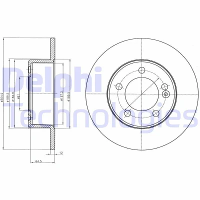 Billede af DELPHI BG4321 Bremseskiver 305 12 5 fuldstændigt olieret ubehandlet uden hjullejer, ABS sensorring RENAULT: MASTER 3, 3 Kasten