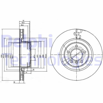 Billede af DELPHI BG9009C Bremseskiver 360 30 5 ventileret coatet ubehandlet uden hjullejer, ABS sensorring LAND ROVER: Range Rover Sport, 3