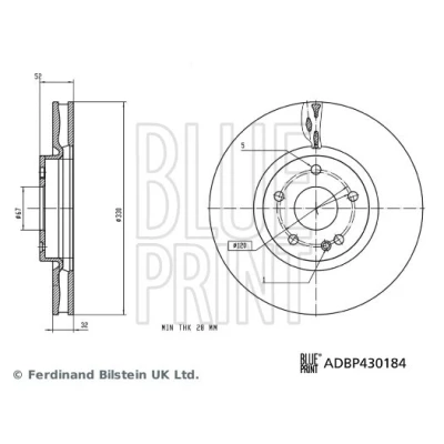 Billede af BLUE PRINT Bremseskive MERCEDES BENZ: Vito Van, Tourer, V klasse foraksel 330mm 32mm 5 hul 120mm indvendigt ventileret ADBP430184 Bremseskiver