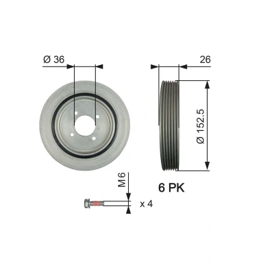 Billede af GATES TVD1011A Remskive Krumtapaksel 136 med tilbehør FleetRunner Micro V Stretch Fit