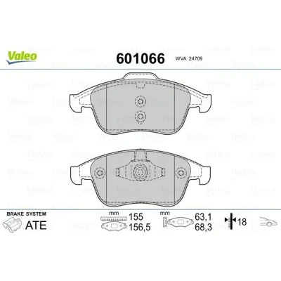 Billede af VALEO 601066 Bremseklodser foraksel Ekskl. slidadvarselskontakt med anti knirke plade RENAULT: MEGANE 3 Grandtour, GRAND SCENIC 3, Clio 4
