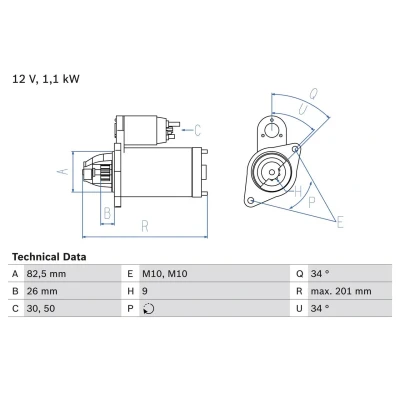 Billede af BOSCH 0 986 018 850 Starter 12 1,1 9 MERCEDES BENZ: 190, Vito Van, ML klasse