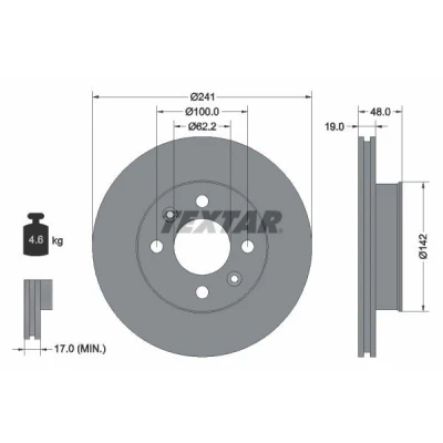 Billede af TEXTAR PRO 92134103 Bremseskiver 241 19 04/06 100 indvendigt ventileret coatet uden hjulbolte, hjulnav HYUNDAI: Getz