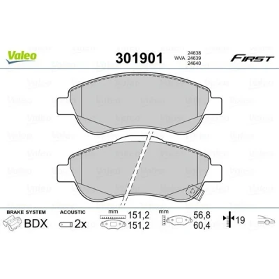 Billede af VALEO 301901 Bremseklodser FIRST foraksel Inkl. slidadvarselskontakt uden anti knirke plade HONDA: CR V 4, 3