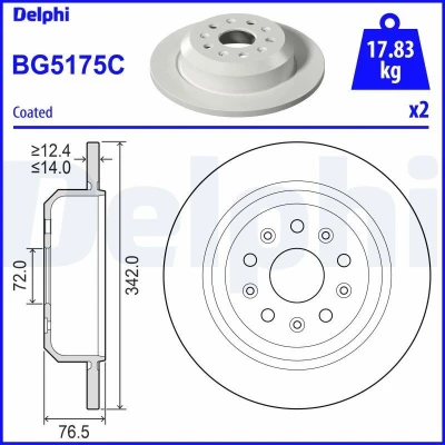 Billede af DELPHI Bremseskive 342mm 14mm 5 fuldstændigt BG5175C Bremseskiver, Skivebremser
