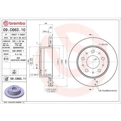 Billede af BREMBO COATED DISC LINE 09.C663.11 Bremseskiver 300 22 5 indvendigt ventileret coatet FIAT: Ducato III Ladvogn / Chassis, Bus