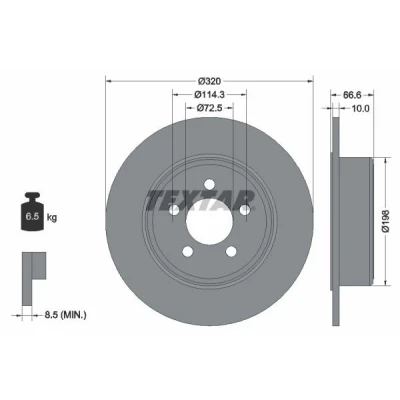 Billede af TEXTAR PRO 92234803 Bremseskiver 320 10 05/05 114,3 fuldstændigt coatet uden hjulbolte, hjulnav CHRYSLER: 300C Sedan, Touring