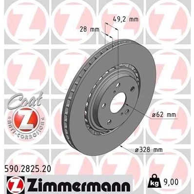 Billede af ZIMMERMANN COAT Z 590.2825.20 Bremseskiver 328 28 7/5 5 114 udvendig ventileret coatet TOYOTA: RAV4 IV SUV