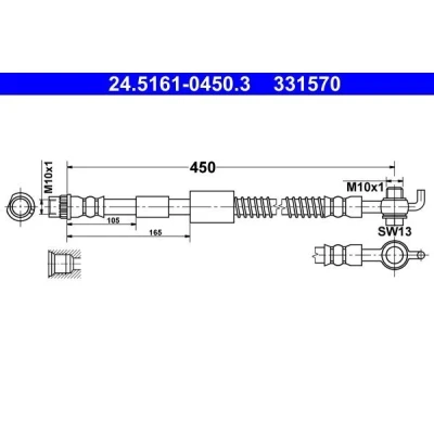 Billede af ATE 24.5161 0450.3 Bremseslange 450 PEUGEOT: 308 I Hatchback