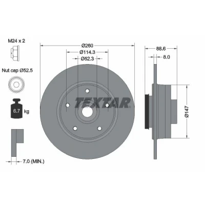 Billede af TEXTAR Bremseskive RENAULT: Megane 4 PRO 8mm 05/05 114,3mm fuldstændigt coatet 92291003 432000185R,432006609R,432027412R Bremseskiver, Skivebremser