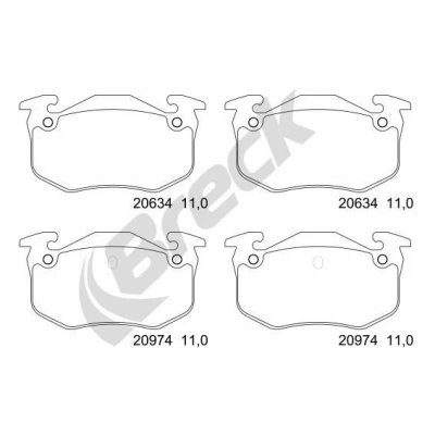 Billede af BRECK 20973 00 704 Bremseklodser Ikke forberedt til slidindikator PEUGEOT: 206 Hatchback, SW, 106 II RENAULT: CLIO 2