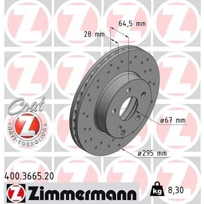 Billede af ZIMMERMANN COAT Z 400.3665.20 Bremseskiver 295 28 6/5 5 112 indvendigt ventileret, hullet coatet højkarboniseret MERCEDES BENZ: C klasse T modell