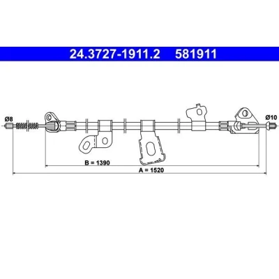 Billede af ATE 24.3727 1911.2 Håndbremsekabel 1520 TOYOTA: Yaris I Hatchback
