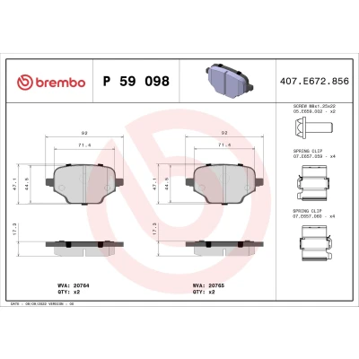Billede af BREMBO P 59 098 Bremseklodser Ekskl. slidadvarselskontakt med bremsecaliperskruer tilbehør PEUGEOT: Partner III Van, Rifter MPV, CITROËN: Berlingo