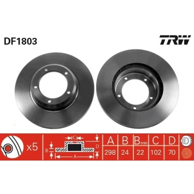 Billede af TRW DF1803 Bremseskiver 298,5 24 5 127 ventileret højkarboniseret LAND ROVER: Defender SUV, Discovery 1