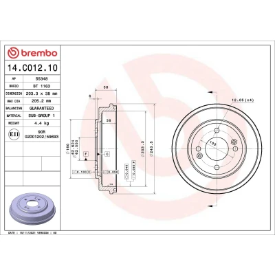 Billede af BREMBO 14.C012.10 Bremsetromler 203 HYUNDAI: Getz