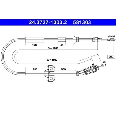 Billede af ATE 24.3727 1303.2 Håndbremsekabel 1962 VOLVO: V70 2