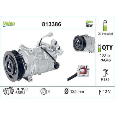 Billede af VALEO 813386 Kompressor 6SEU 12 PAG 46 R 134a med kompressorolie NEW ORIGINAL PART RENAULT: GRAND SCENIC 3, MEGANE 3 Grandtour,