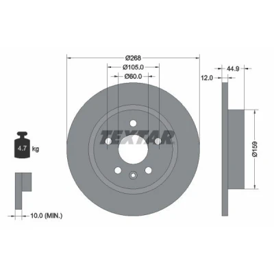 Billede af TEXTAR PRO 92205503 Bremseskiver 268 12 05/06 105 fuldstændigt coatet uden hjulbolte, hjulnav OPEL: Astra J Sports Tourer, Hatchback