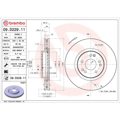 Billede af BREMBO 09.D229.11 Bremseskiver 320 30 5 indvendigt ventileret coatet højkarboniseret med skruer MERCEDES BENZ: W124 Sedan, Cabriolet