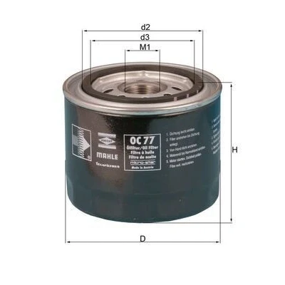 Billede af MAHLE ORIGINAL OC 77 Oliefilter Påskruet filter HONDA: ACCORD 1, CRX 1