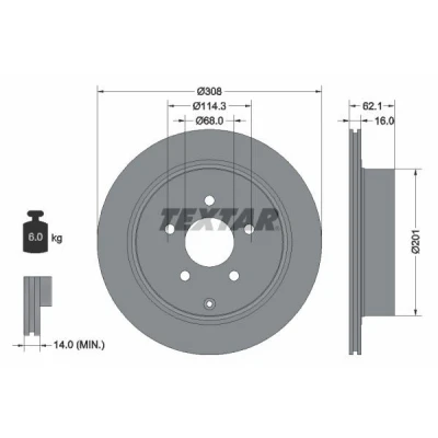 Billede af TEXTAR PRO 92149303 Bremseskiver 308 16 05/06 114,3 indvendigt ventileret coatet uden hjulbolte, hjulnav INFINITI: FX SUV, QX70 SUV