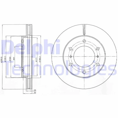 Billede af DELPHI BG4229 Bremseskiver 290 26 6 ventileret olieret ubehandlet uden hjullejer, ABS sensorring MITSUBISHI: PAJERO 4