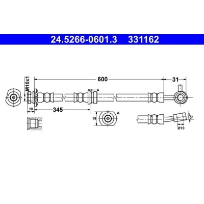 Billede af ATE 24.5266 0601.3 Bremseslange 600 M10x1 NISSAN: Qashqai 2, / Qashqai+2 I