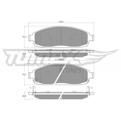 Billede af TOMEX brakes TX 15 52 Bremseklodser foraksel med akustisk advarsel for slid JEEP: GRAND CHEROKEE 2, 3, Commander