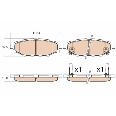 Billede af TRW GDB3568 Bremseklodser med akustisk advarsel for slid SUBARU: Forester III, Legacy 5, Impreza III Hatchback, TOYOTA: GT86 Coupe