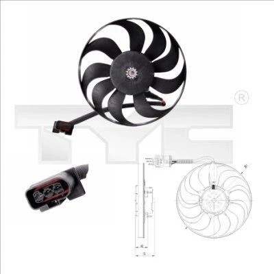 Billede af TYC 837 0005 Køleventilator 290 180 uden kølerventilatorramme (karm), med belastningsmodstand VOLKSWAGEN: Golf 4, AUDI: TT Coupe