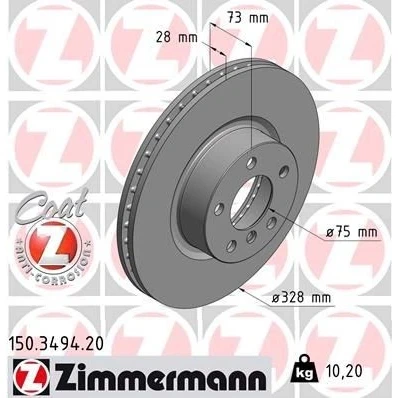 Billede af ZIMMERMANN COAT Z 150.3494.20 Bremseskiver 328 28 6/5 5 120 indvendigt ventileret coatet højkarboniseret BMW: X3
