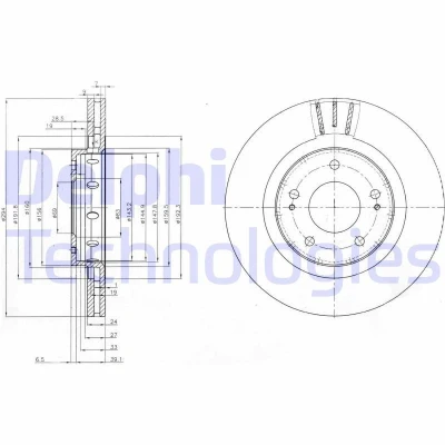 Billede af DELPHI BG4038C Bremseskiver 294 24 5 ventileret coatet ubehandlet uden hjullejer, ABS sensorring MITSUBISHI: Outlander 2 SUV, Lancer 8 Limousine