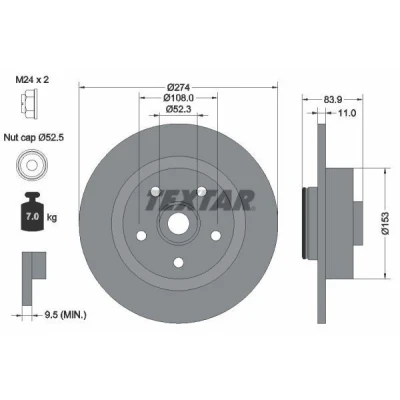 Billede af TEXTAR PRO 92142203 Bremseskiver 274 11 05/05 108 fuldstændigt coatet med integreret magnetisk sensorring, hjulleje, uden hjulbolte