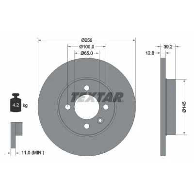 Billede af TEXTAR PRO 92041703 Bremseskiver 256 12,8 04/05 100 fuldstændigt coatet uden hjulbolte, hjulnav VOLKSWAGEN: Golf 3, 4 Cabrio, 3 Cabrio