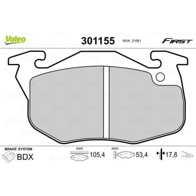 Billede af VALEO 301155 Bremseklodser FIRST foraksel Ekskl. slidadvarselskontakt uden anti knirke plade CITROËN: Saxo Hatchback, ZX Hatchback