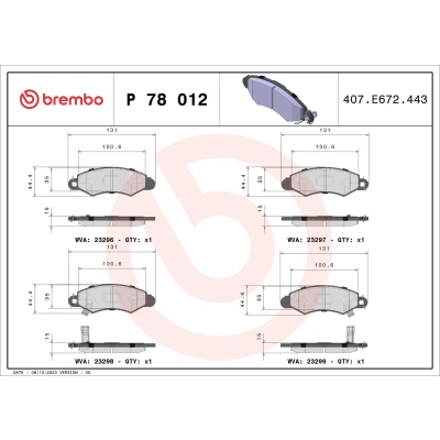 Billede af BREMBO P 78 012 Bremseklodser med akustisk advarsel for slid uden tilbehør SUZUKI: SWIFT 2